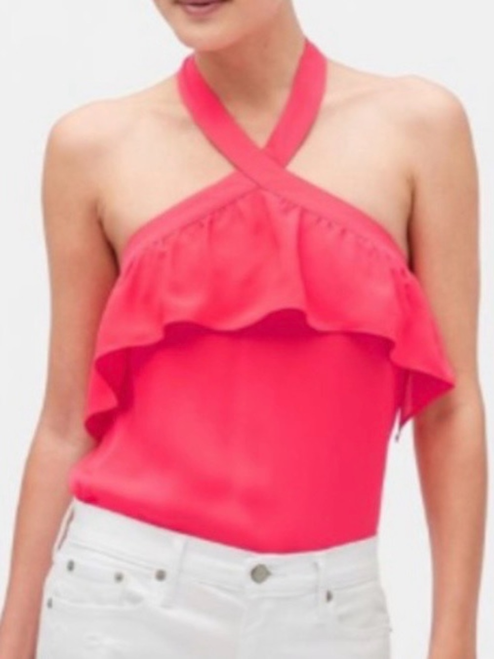 NWOT- Banana Republic Pink Ruffle Halter Top, size M